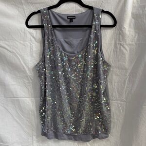 Express Iridescent Silver Sequin Tank Top size LARGE.